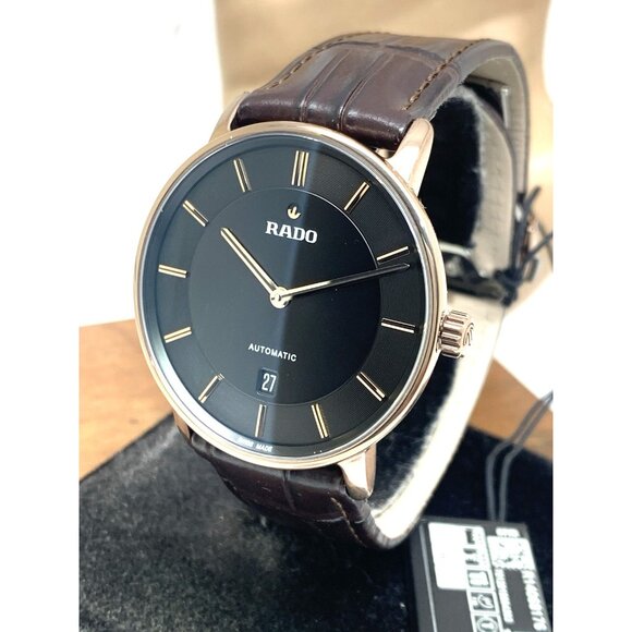 Rado Men's Watch R14068176 Swiss Automatic Black Dial Rose Gold Brown Leather - Picture 1 of 15